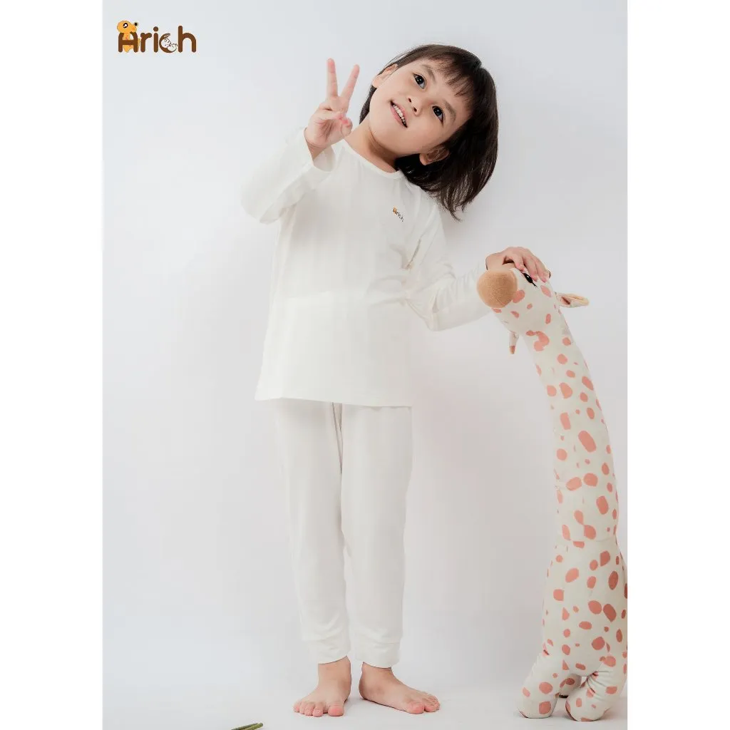 Ảnh Bộ dài tay cài vai Arich vải sợi tre mềm mát,màu trơn cho bé trai, bé gái từ 6 tháng đến 6 tuổi 4