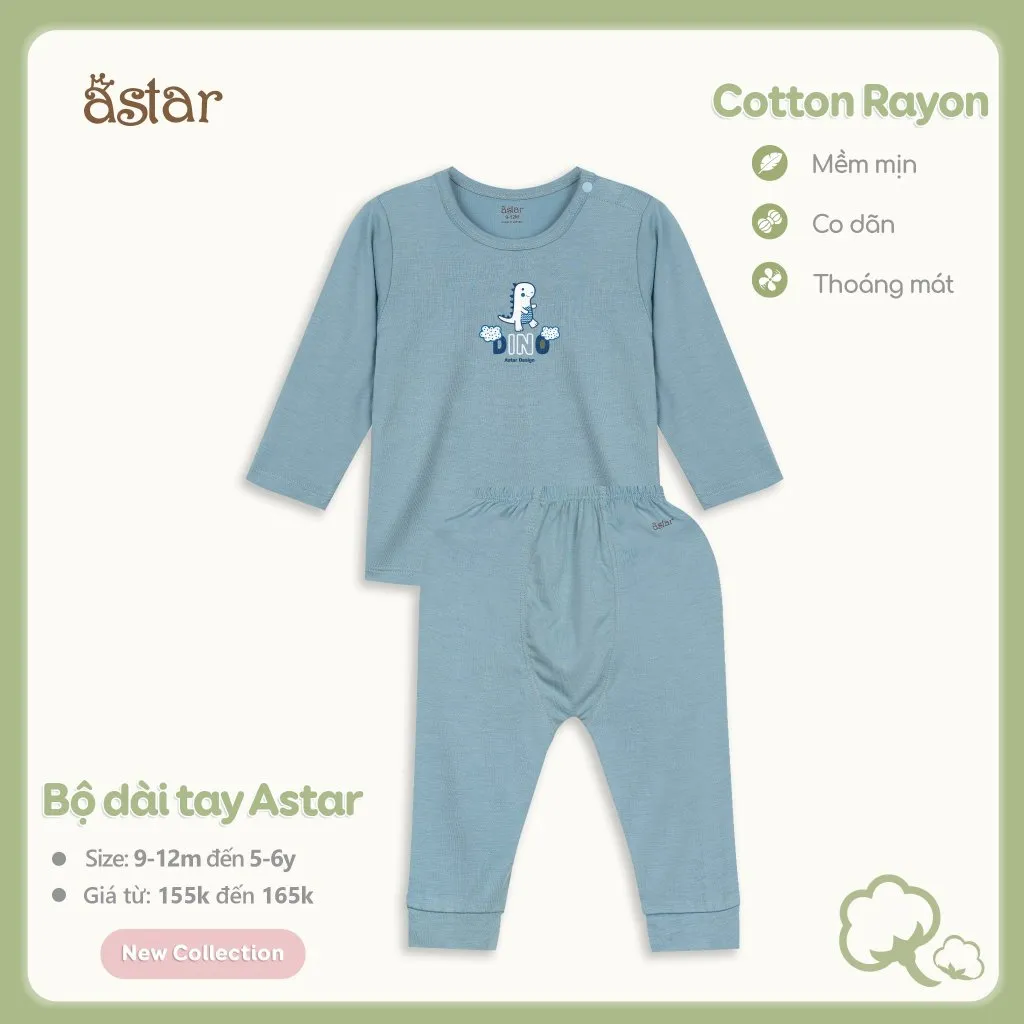 Ảnh Bộ dài tay cài vai ASTAR vải cotton rayon in hình cho bé trai,gái 9 tháng-6 tuổi 2