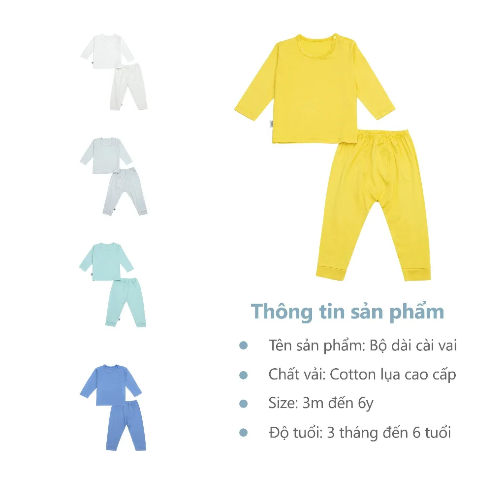 Ảnh Bộ dài tay cài vai trơn basic BENTY cotton co giãn 4 chiều, quần áo trẻ em cao cấp mềm, mịn 2