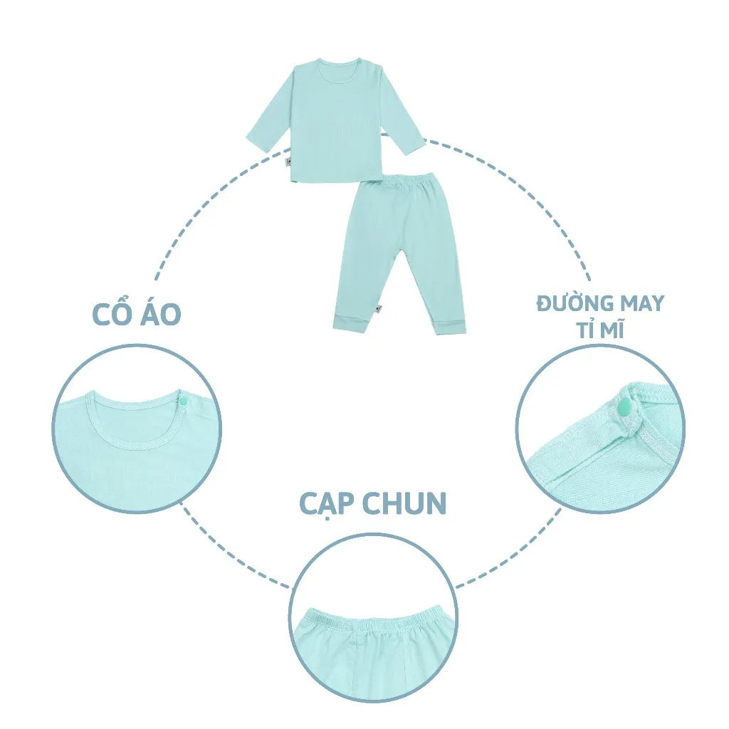 Ảnh Bộ dài tay cài vai trơn basic BENTY cotton co giãn 4 chiều, quần áo trẻ em cao cấp mềm, mịn 3