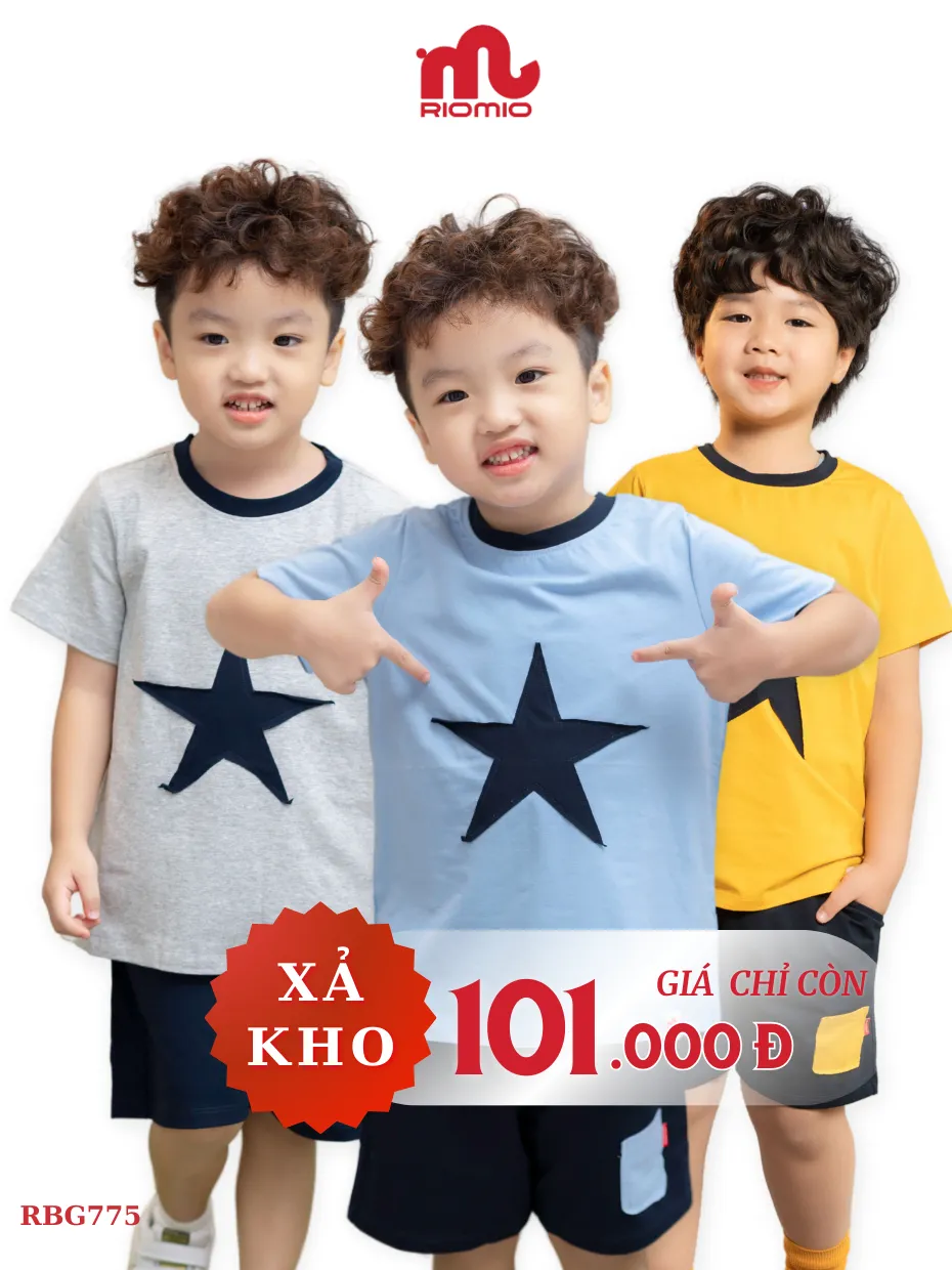 Ảnh Bộ đồ bé trai mùa hè RIOMIO in hình sao 5 cánh mềm co giãn tốt size 13-27kg RBT395 1