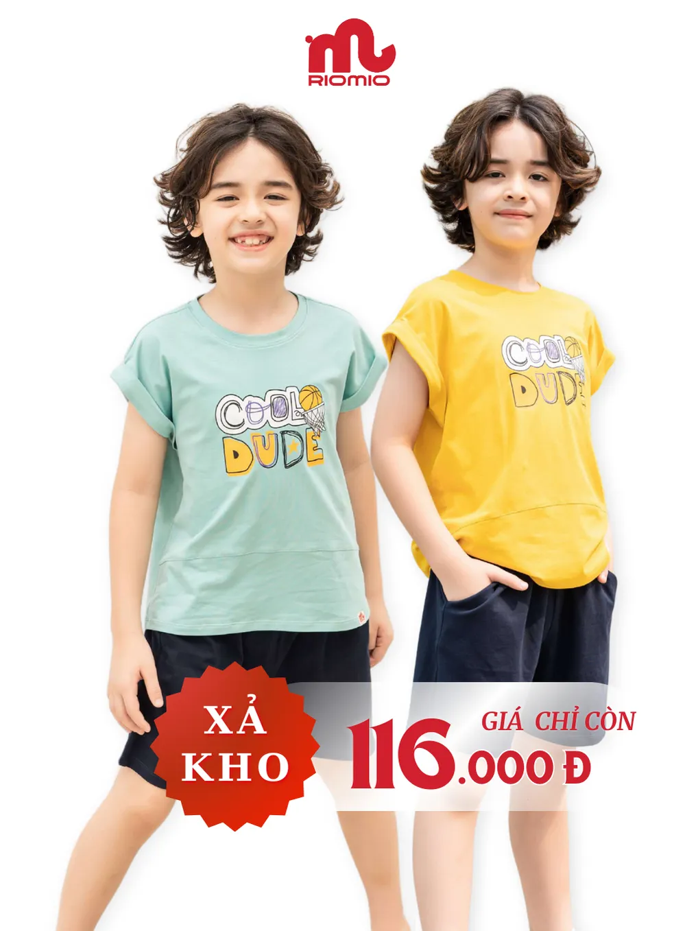Ảnh Bộ đồ bé trai RIOMIO in hình dễ thương chất cotton mềm mát co giãn cho bé 27-50kg RBT632.2 1