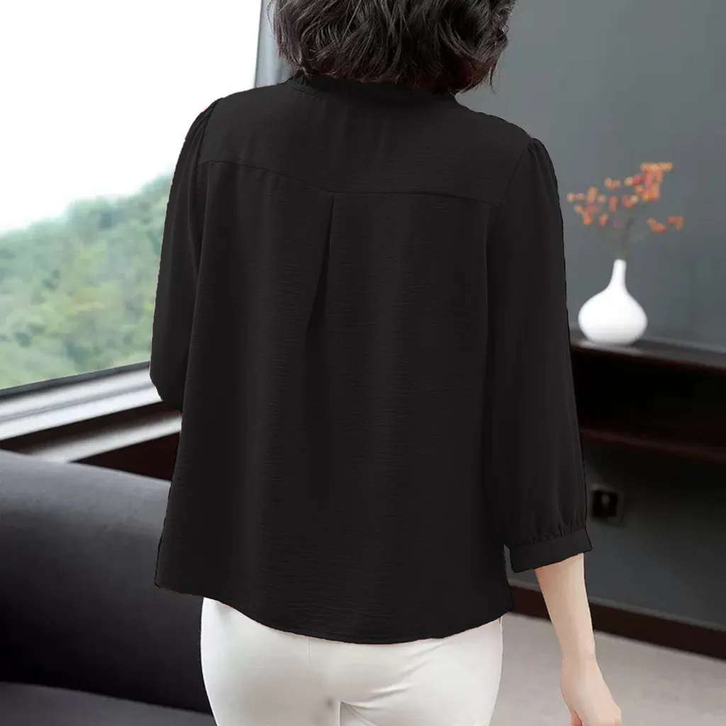Ảnh Bộ Đồ Trung Niên MAI THY S569, Set Áo Cổ Bèo Phối Quần Thun Trung Niên BigSize 90Kg | Thời Trang Trung Niên U40 1