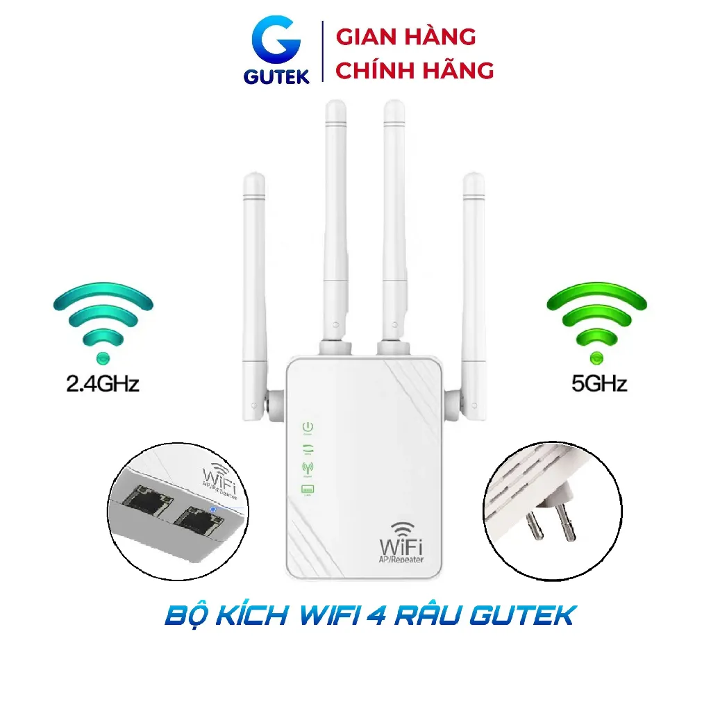 Ảnh Bộ kích sóng wifi 4 râu Gutek KS2 tốc độ 300mbps 1200mbps 2 cổng RJ45 cắm trực tiếp 1