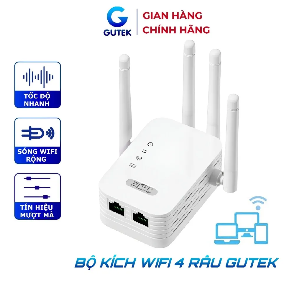 Ảnh Bộ kích sóng wifi 4 râu Gutek KS1 tốc độ 300mbps 1200mbps phát xuyên tường kết nối xa sóng mạnh 1