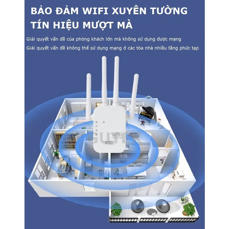 Ảnh Bộ kích sóng wifi 4 râu Gutek KS1 tốc độ 300mbps 1200mbps phát xuyên tường kết nối xa sóng mạnh 4