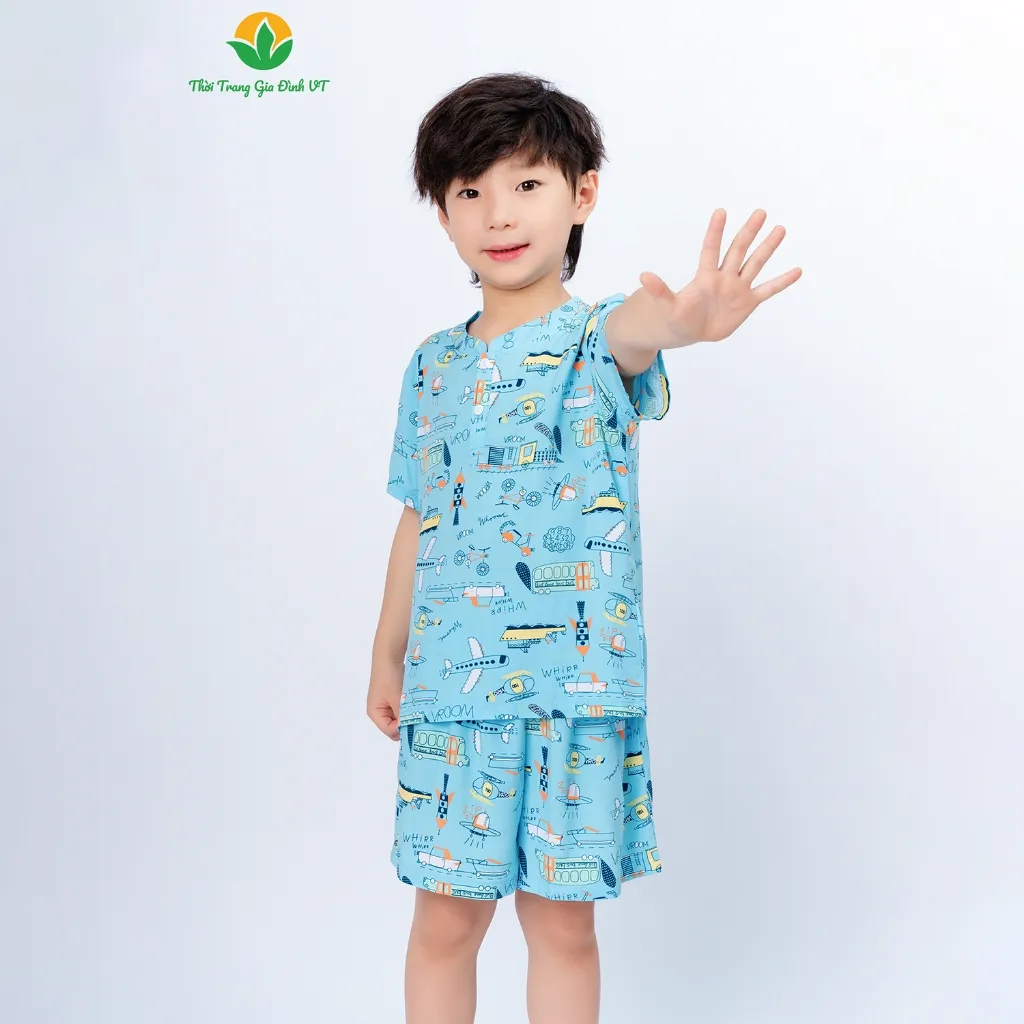 Ảnh Bộ lanh bé trai mặc nhà , quần đùi , áo cộc tay cổ tàu thời trang Việt Thắng - B63.5009 1
