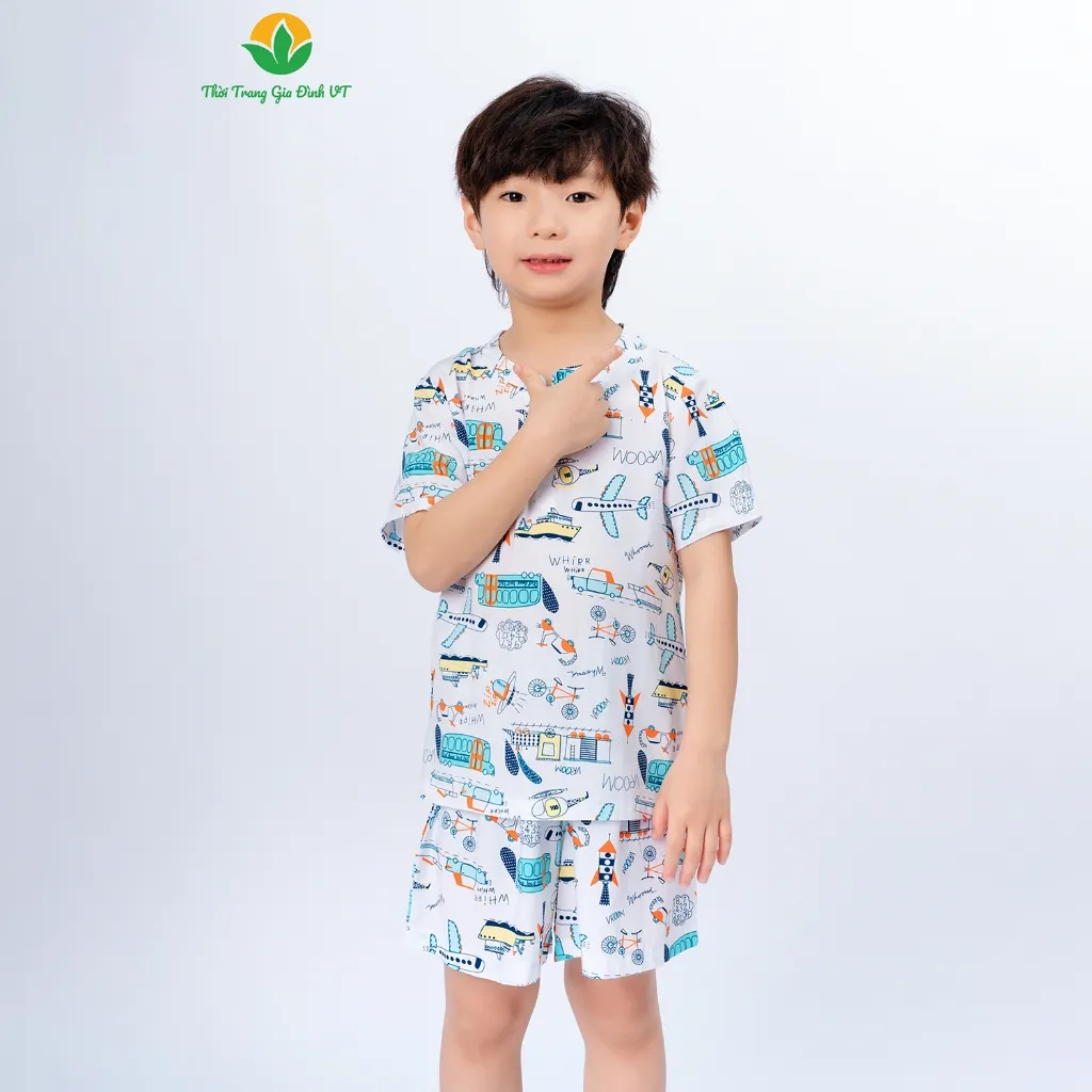 Ảnh Bộ lanh bé trai mặc nhà , quần đùi , áo cộc tay cổ tàu thời trang Việt Thắng - B63.5009 4