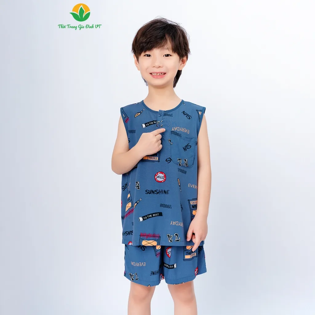 Ảnh Bộ lanh tole bé trai quần đùi , áo sát nách viền cổ họa tiết thời trang Việt Thắng - B62.5020 4
