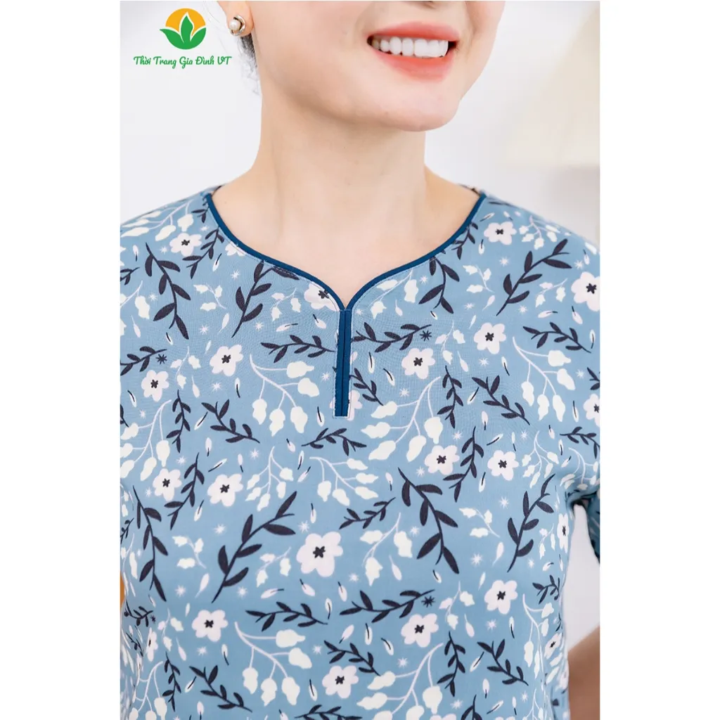 Ảnh Bộ lanh trung niên quần lửng áo cộc tay cổ lé màu thời trang Việt Thắng - B06.2422 4