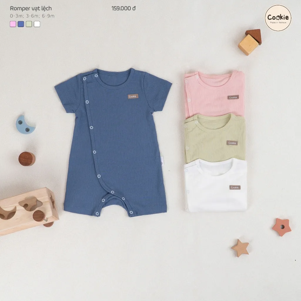 Ảnh Bộ Liền Thân Cho Bé COOKIE, Romper VẠT LỆCH Từ Newborn Tháng Đến 9 Tháng 2025 2