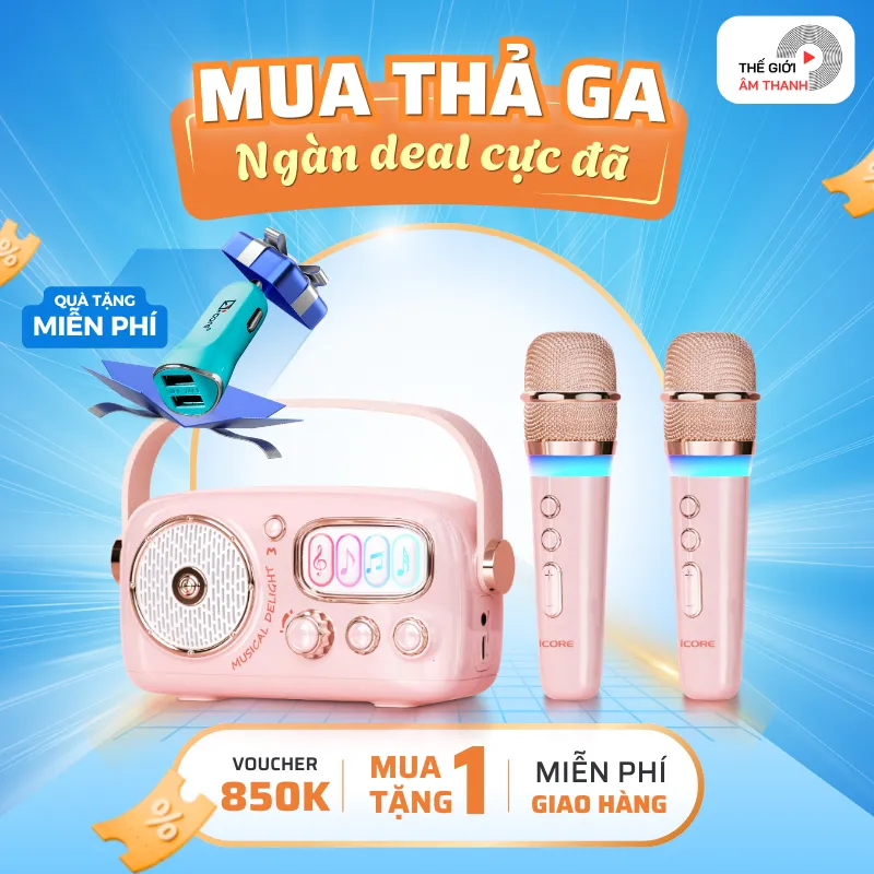 Ảnh Bộ Loa Karaoke Mini Cổ Điển Bluetooth iCore VSM99 kèm 02 Micro - CHÍNH HÃNG STORE 1
