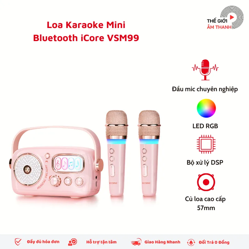 Ảnh Bộ Loa Karaoke Mini Cổ Điển Bluetooth iCore VSM99 kèm 02 Micro - CHÍNH HÃNG STORE 2