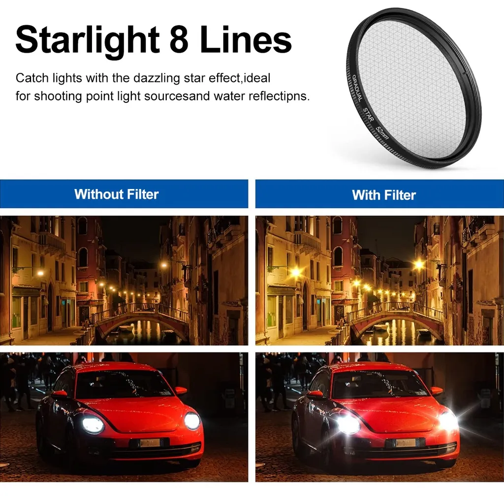 Ảnh Bộ lọc ống kính máy ảnh điện thoại Fonken 52mm 8 dòng + kẹp cpl starlight thông dụng có thể điều chỉnh 3
