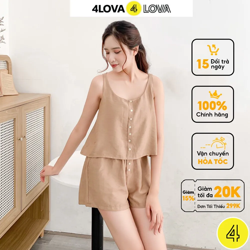 Ảnh Bộ mặc nhà nữ sát nách 4LOVA vải đũi mỏng mát thoải mái, nhiều màu tươi sáng nữ tính 1