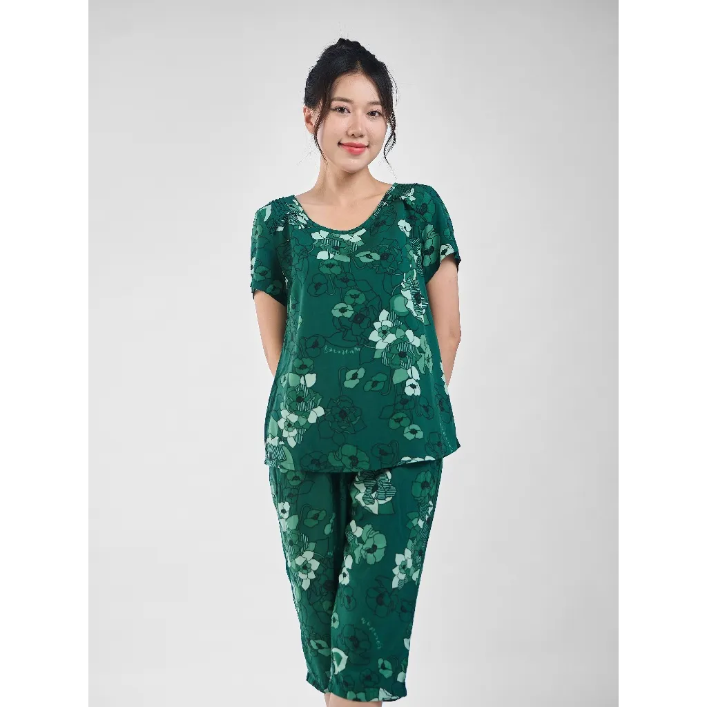 Ảnh Bộ mặc nhà nữ WINNY kiểu cộc tay quần ngố chất lanh mềm mát 2MNLA23016N 3