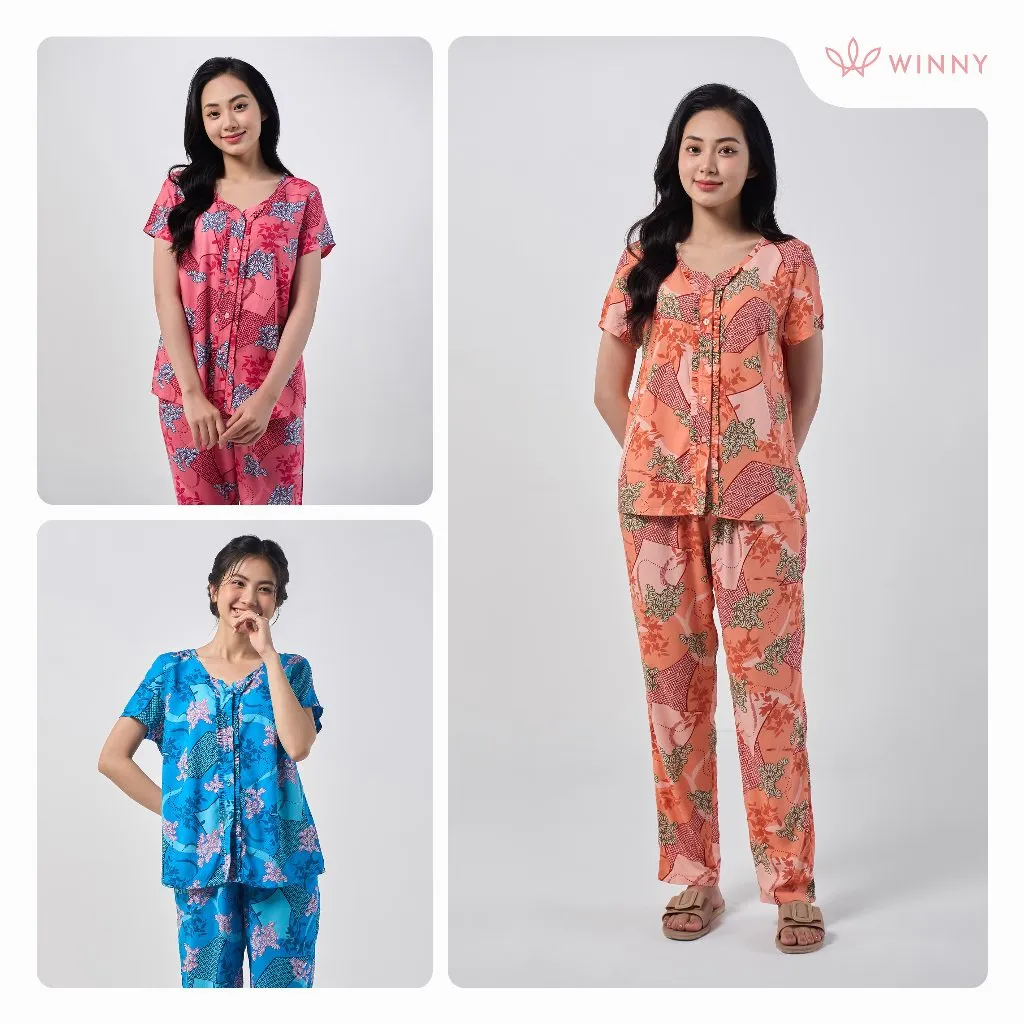 Ảnh Bộ mặc nhà nữ WINNY kiểu cộc tay quần dài chất lanh mềm mát 2MNLA23035D 2