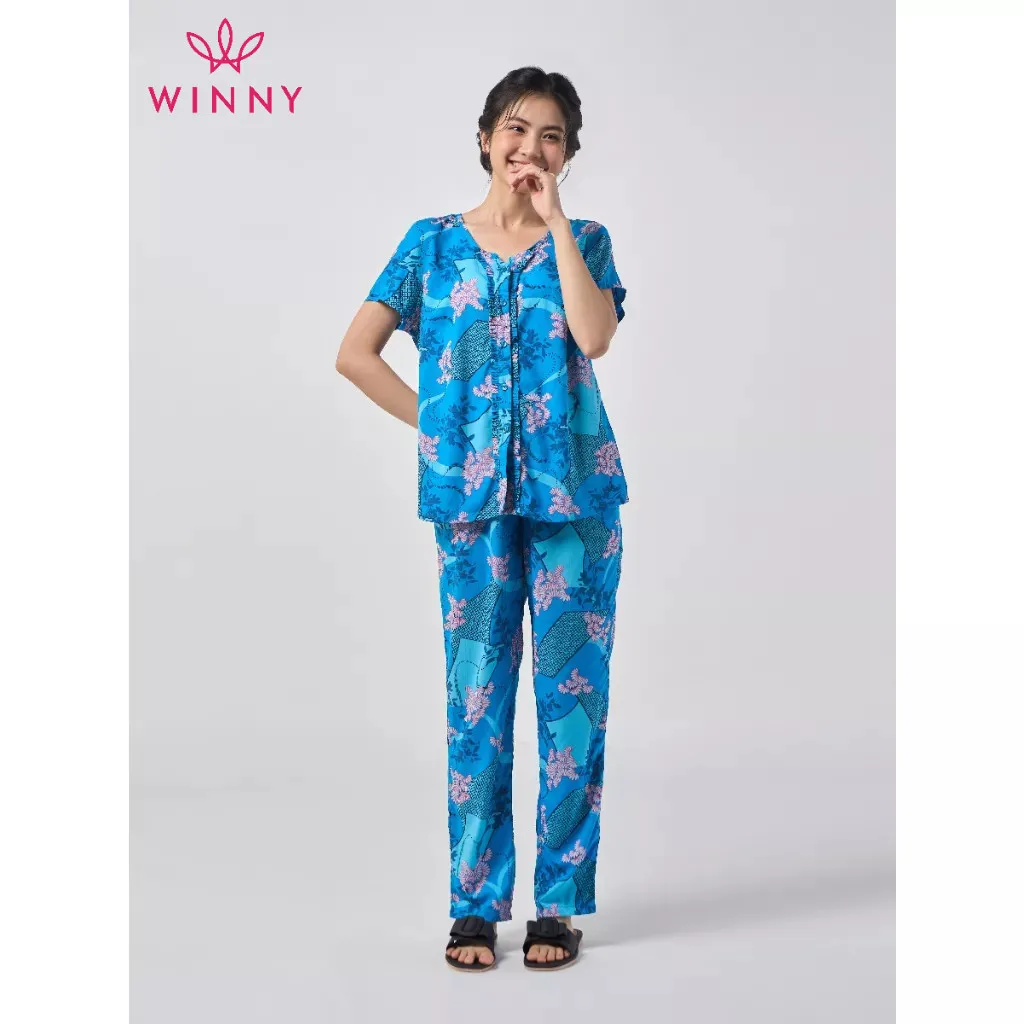 Ảnh Bộ mặc nhà nữ WINNY kiểu cộc tay quần dài chất lanh mềm mát 2MNLA23035D 4