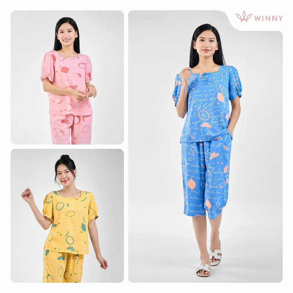 Ảnh Bộ mặc nhà nữ WINNY kiểu cộc tay quần ngố chất lanh mềm 2MNLA23052N 3