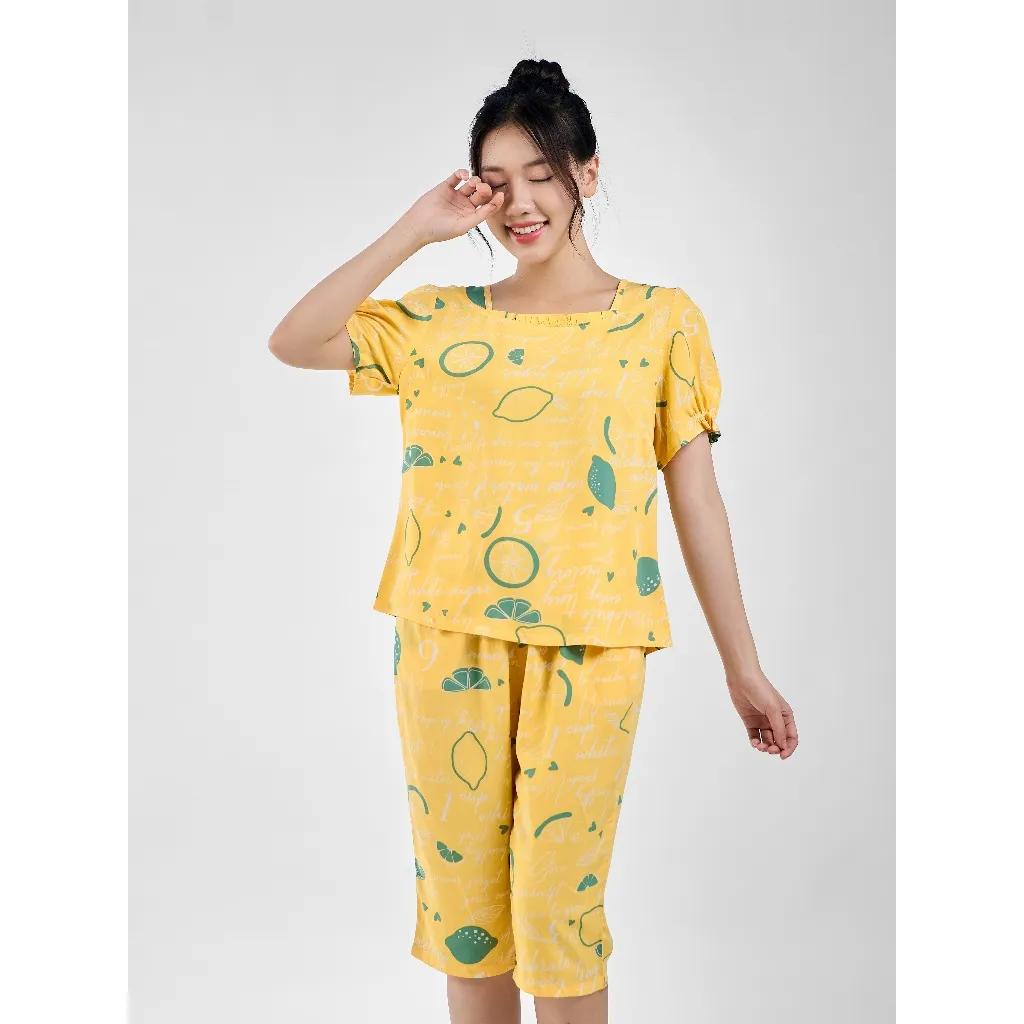 Ảnh Bộ mặc nhà nữ WINNY kiểu cộc tay quần ngố chất lanh mềm 2MNLA23052N 4