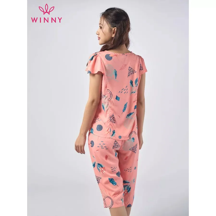 Ảnh Bộ mặc nhà nữ WINNY kiểu cộc tay quần ngố chất lanh mềm mịn thấm hút nhanh khô 2MNLA23030N 3