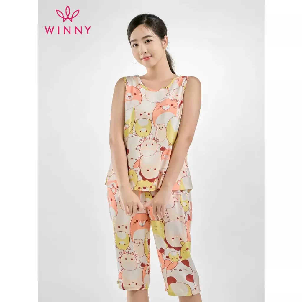 Ảnh Bộ mặc nhà nữ WINNY kiểu sát tay quần ngố chất lanh mềm mát 2MNLA23049S 4