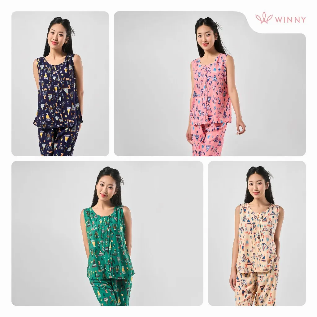 Ảnh Bộ mặc nhà nữ WINNY kiểu sát nách quần ngố chất lanh mát 2MNLA23022S 2
