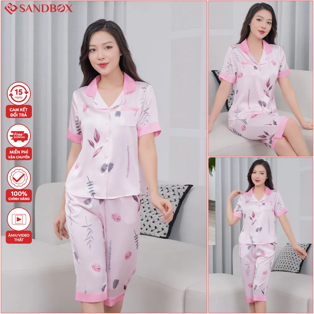 Ảnh Bộ mặc nhà Pyjama nữ mùa hè SANDBOX Lụa Latin cao cấp tay cộc quần lửng nhiều màu BLL22005-2 3