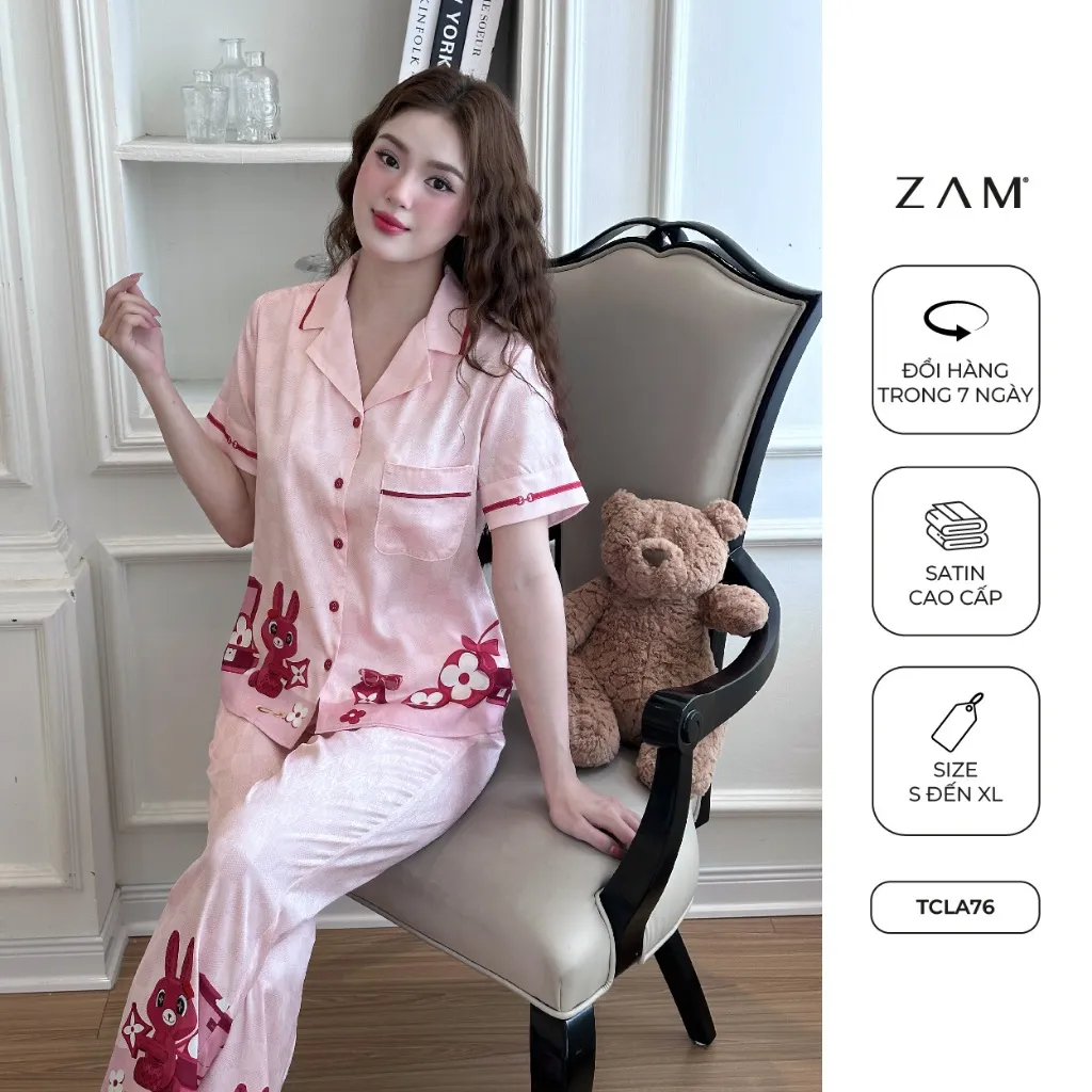 Ảnh BỘ MẶC NHÀ SHE BY ZAM - A76 - HỌA TIẾT THỎ HỒNG 2
