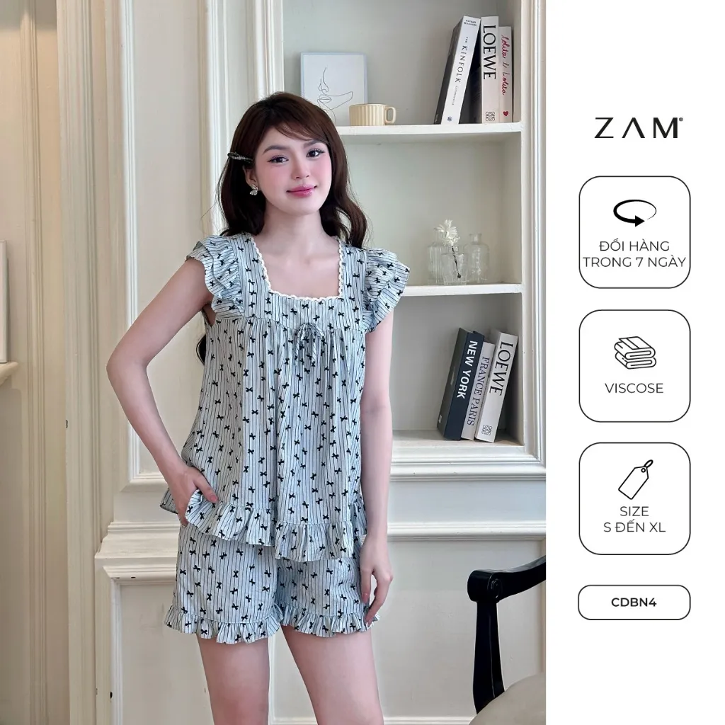 Ảnh BỘ MẶC NHÀ SHE BY ZAM - CDBN - BỘ NGẮN TAY QUẦN ĐÙI BÈO NƠ CÁNH TIÊN 2