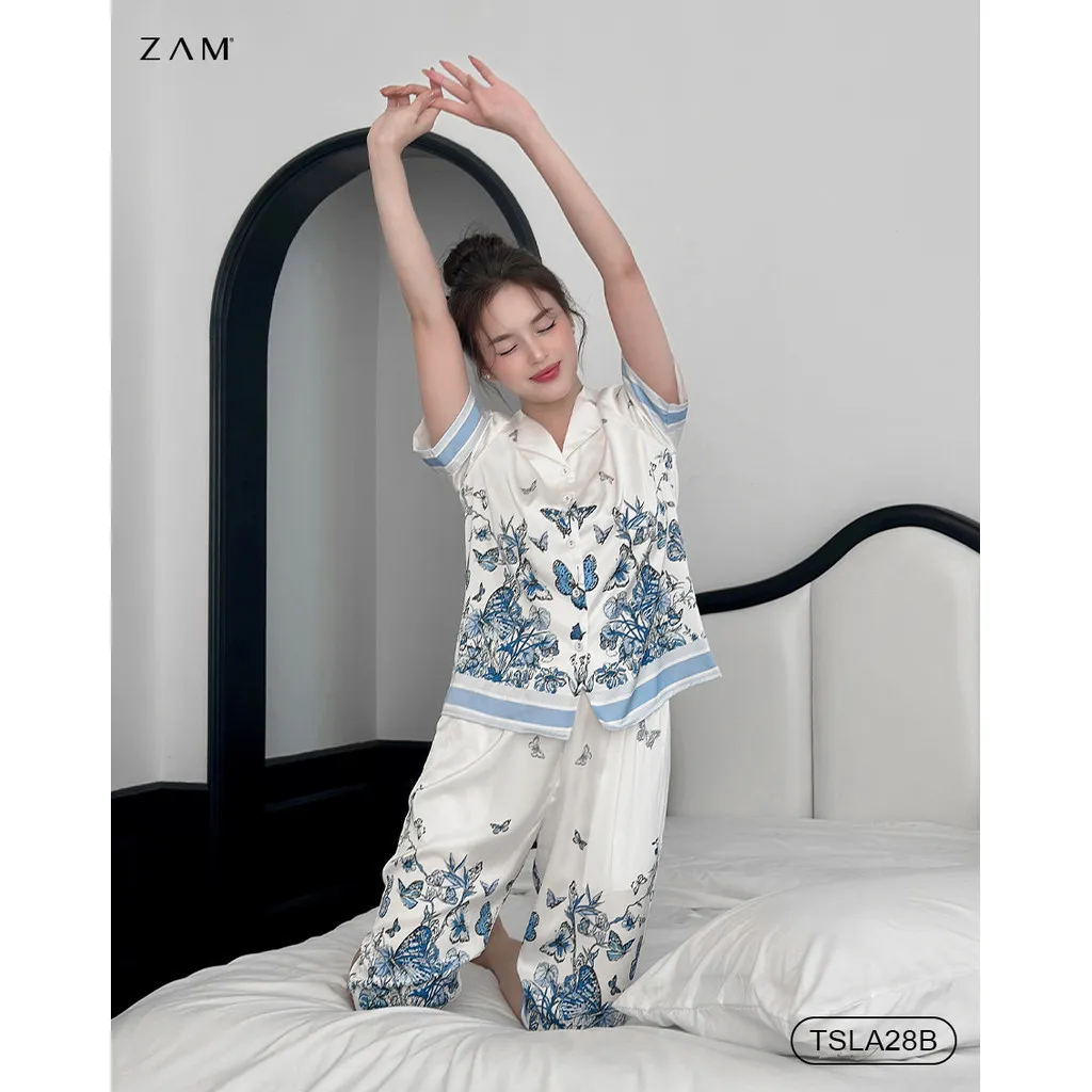 Ảnh BỘ MẶC NHÀ SHE BY ZAM - TSLA28B - BỘ NGẮN TAY QUẦN LỬNG SẮC XUÂN XANH 2
