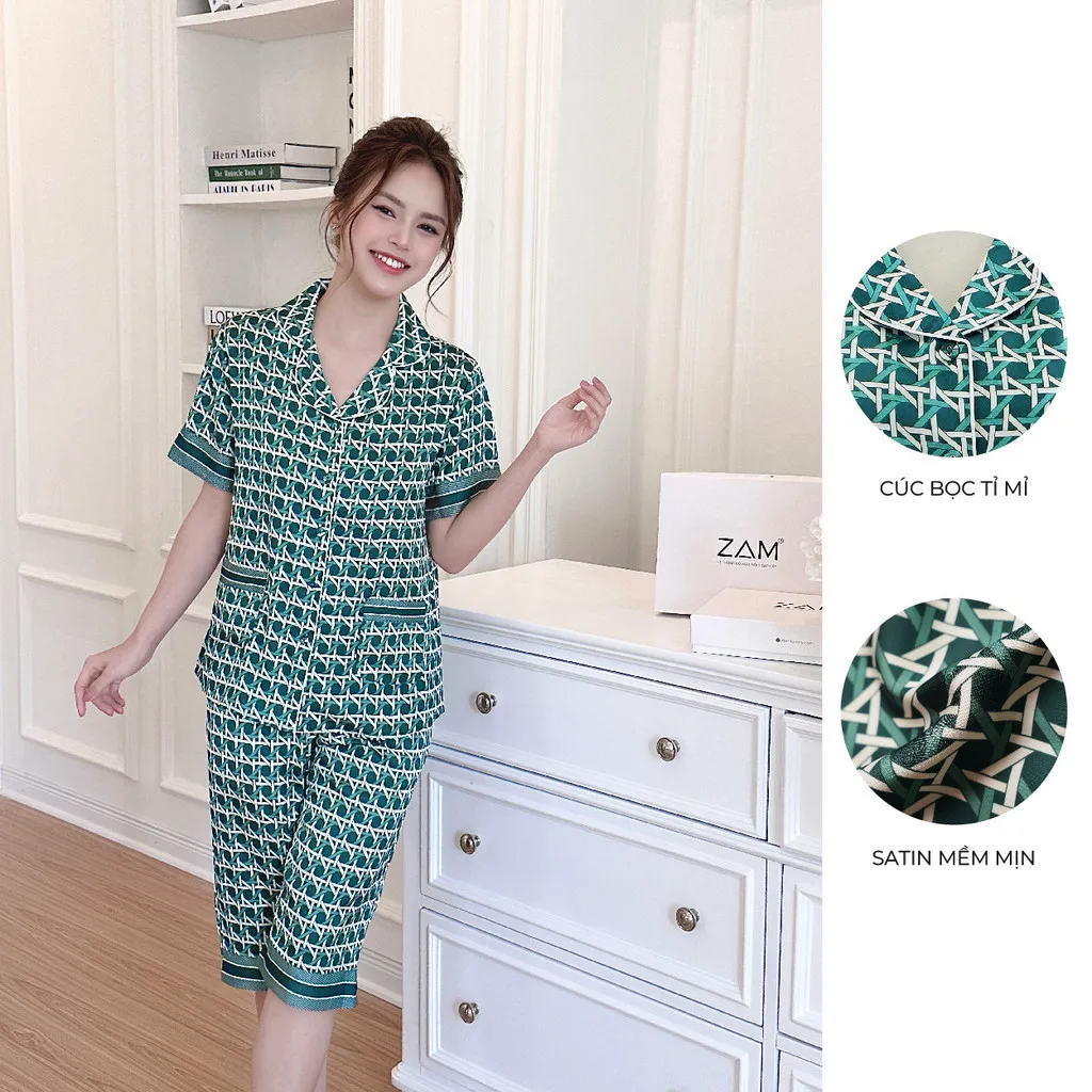 Ảnh BỘ MẶC NHÀ SHE BY ZAM - TSLA49 - BỘ NGẮN TAY QUẦN LỬNG ĐAN CHÉO XANH 1