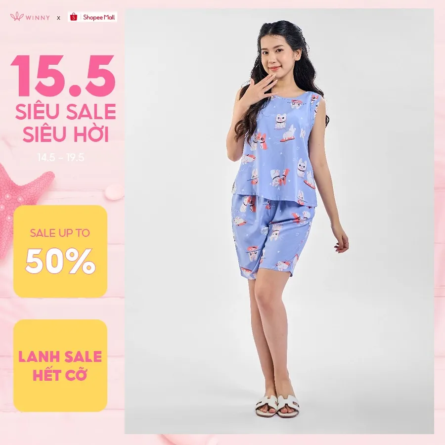 Ảnh Bộ Mặc Nhà WINNY Kiểu Sát Nách Quần Ngố Đùi 2MNLA23045S 1