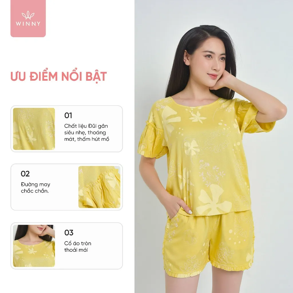 Ảnh Bộ Mặc Nhà WINNY Kiểu Tay Cộc Quần Đùi Chất Đũi Gân 1MNDG22225C 1