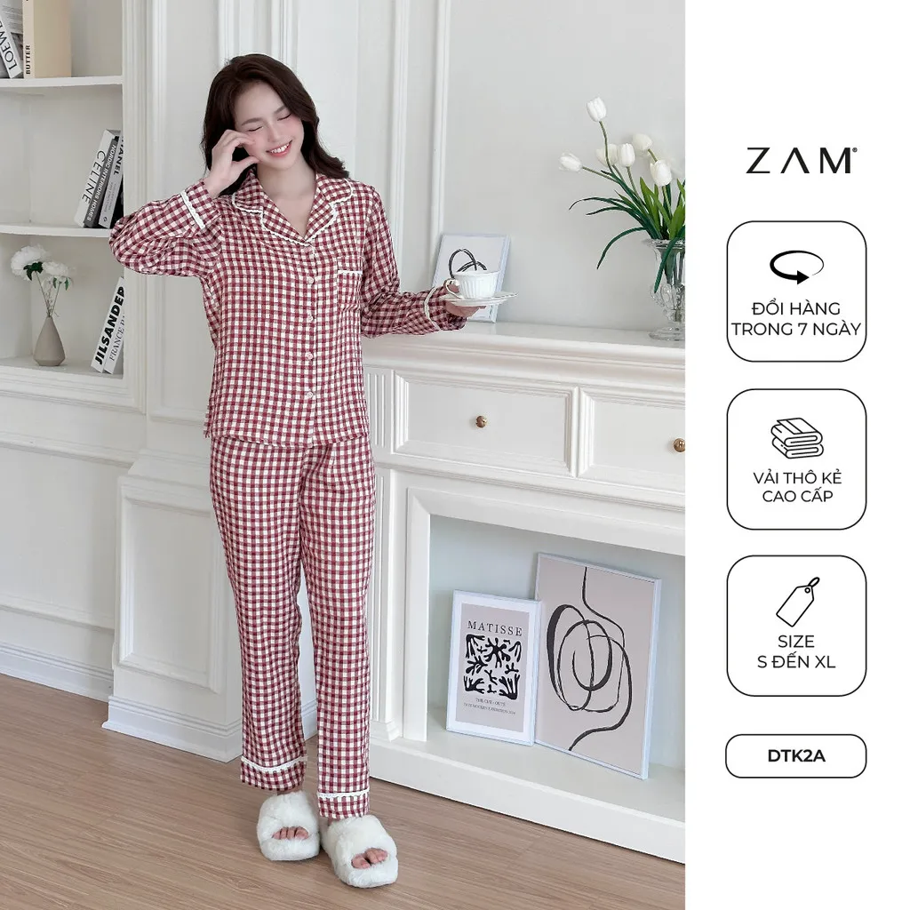 Ảnh BỘ MẶC NHÀ ZAM - DTK - BỘ DÀI TAY KẺ THÔ COTTON 2