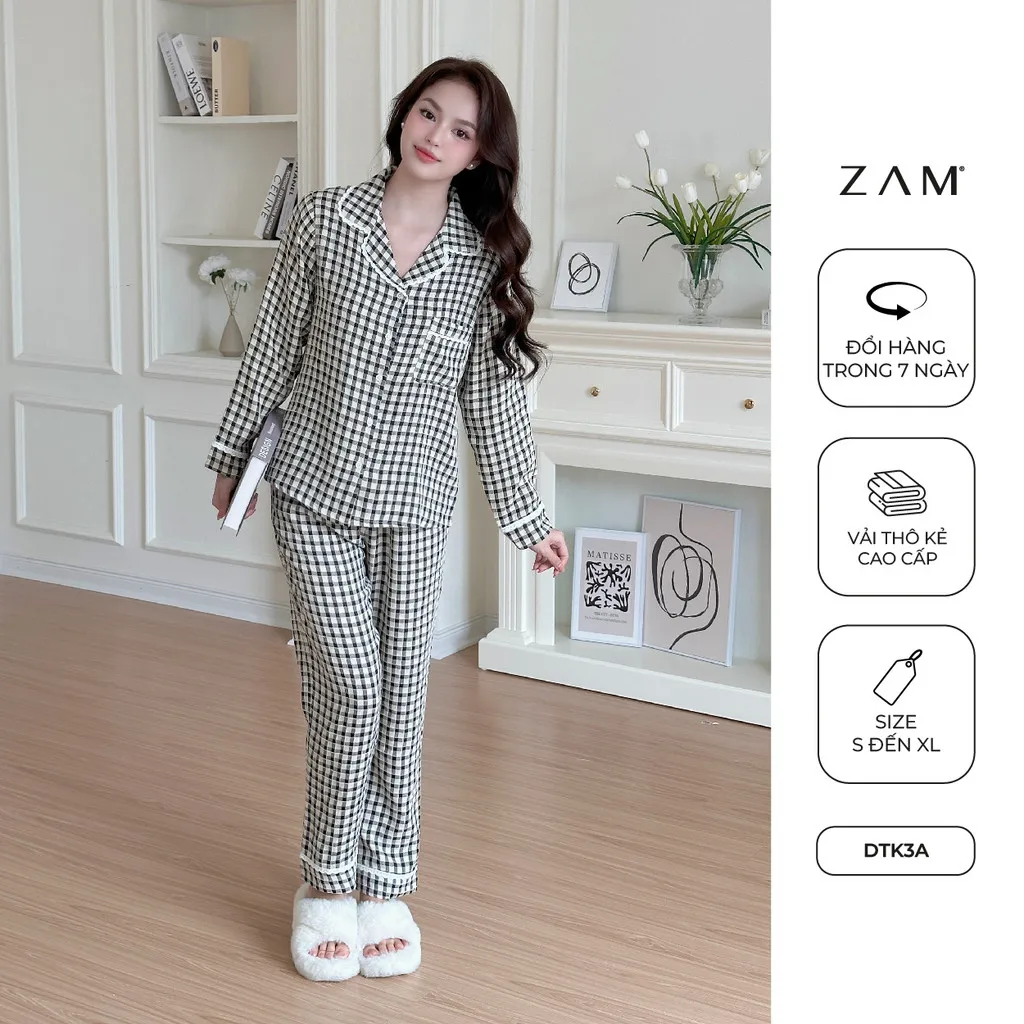 Ảnh BỘ MẶC NHÀ ZAM - DTK - BỘ DÀI TAY KẺ THÔ COTTON 3