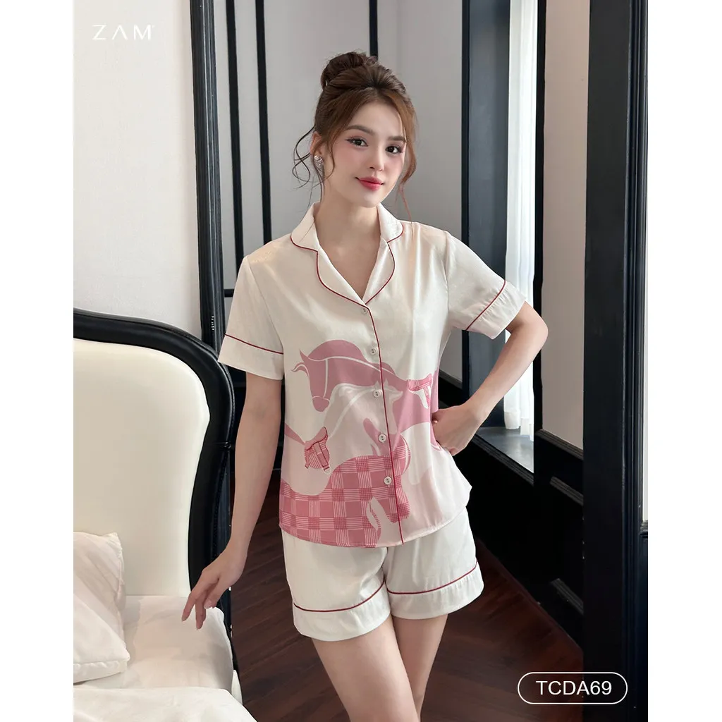 Ảnh BỘ MẶC NHÀ ZAM - TCDA69 - BỘ NGẮN TAY QUẦN ĐÙI  NGỰA KẺ HỒNG 4
