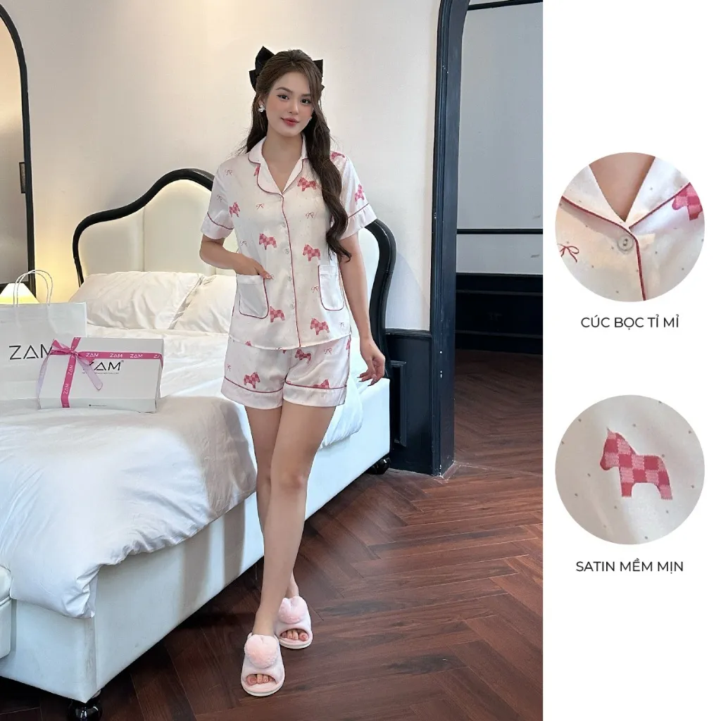 Ảnh BỘ MẶC NHÀ ZAM - TCDA73 - BỘ NGẮN TAY QUẦN ĐÙI NGỰA CHẤM BI HỒNG 2