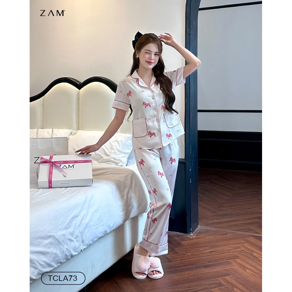 Ảnh BỘ MẶC NHÀ ZAM - TCLA73 - BỘ NGẮN TAY QUẦN DÀI NGỰA CHẤM BI HỒNG 3