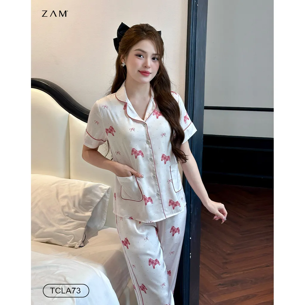 Ảnh BỘ MẶC NHÀ ZAM - TCLA73 - BỘ NGẮN TAY QUẦN DÀI NGỰA CHẤM BI HỒNG 4