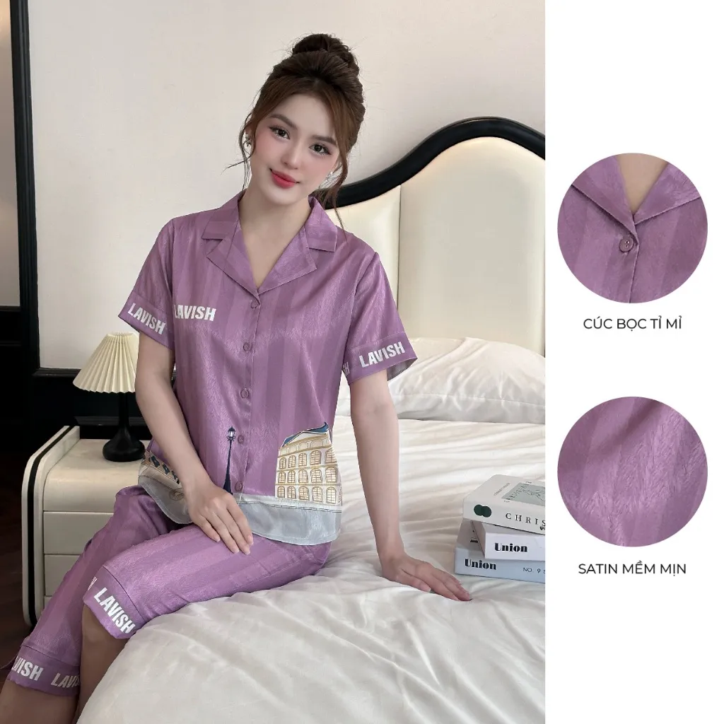 Ảnh BỘ MẶC NHÀ ZAM -  TSLA71 - BỘ NGẮN TAY QUẦN LỬNG  LAVISH TÍM 2