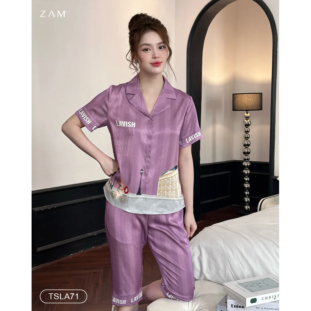 Ảnh BỘ MẶC NHÀ ZAM -  TSLA71 - BỘ NGẮN TAY QUẦN LỬNG  LAVISH TÍM 3
