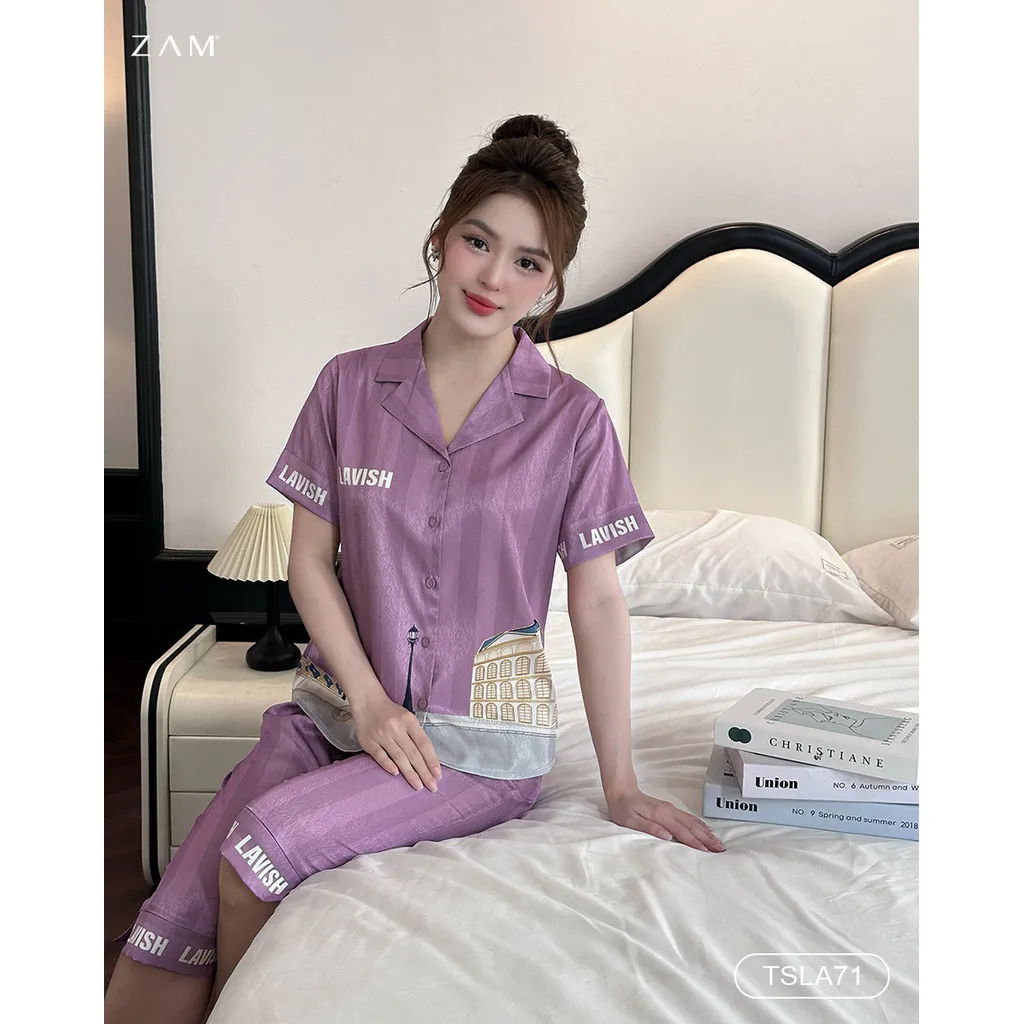 Ảnh BỘ MẶC NHÀ ZAM -  TSLA71 - BỘ NGẮN TAY QUẦN LỬNG  LAVISH TÍM 4