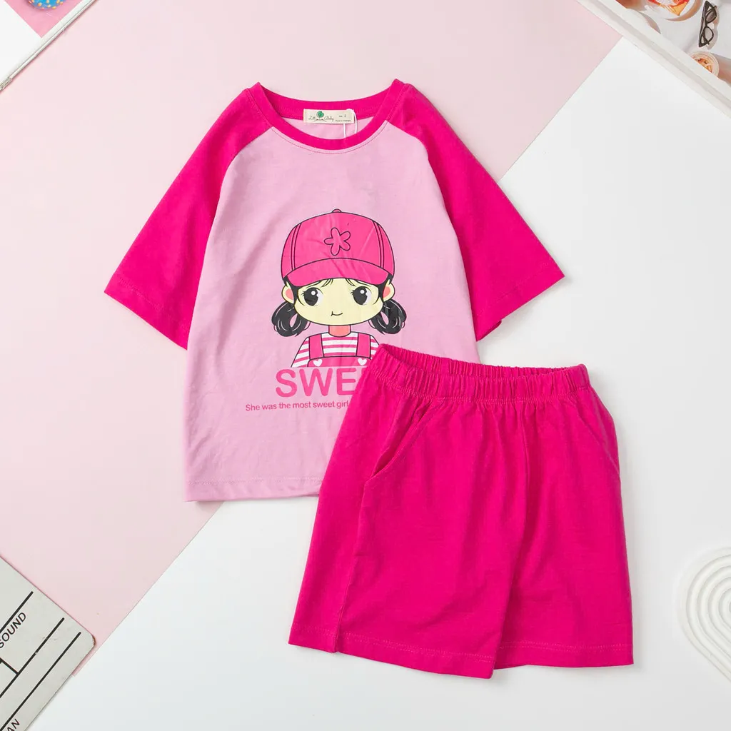 Ảnh Bộ mùa hè cotton Bé gái LITIBABY ngắn tay phối hoạt hình size 2 đến 8 tuổi 2