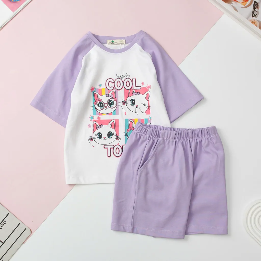 Ảnh Bộ mùa hè cotton Bé gái LITIBABY ngắn tay phối hoạt hình size 2 đến 8 tuổi 3