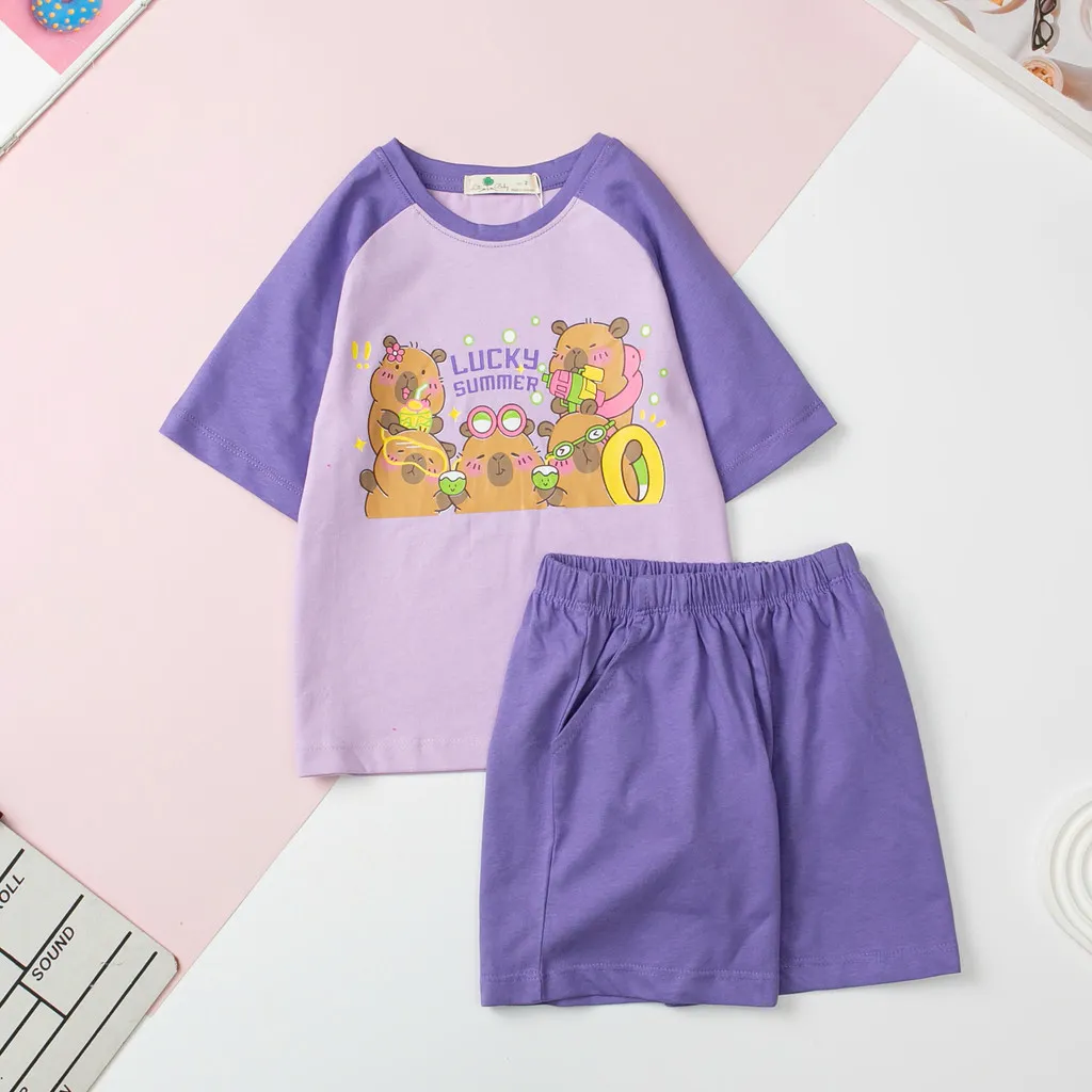 Ảnh Bộ mùa hè cotton Bé gái LITIBABY ngắn tay phối hoạt hình size 2 đến 8 tuổi 4