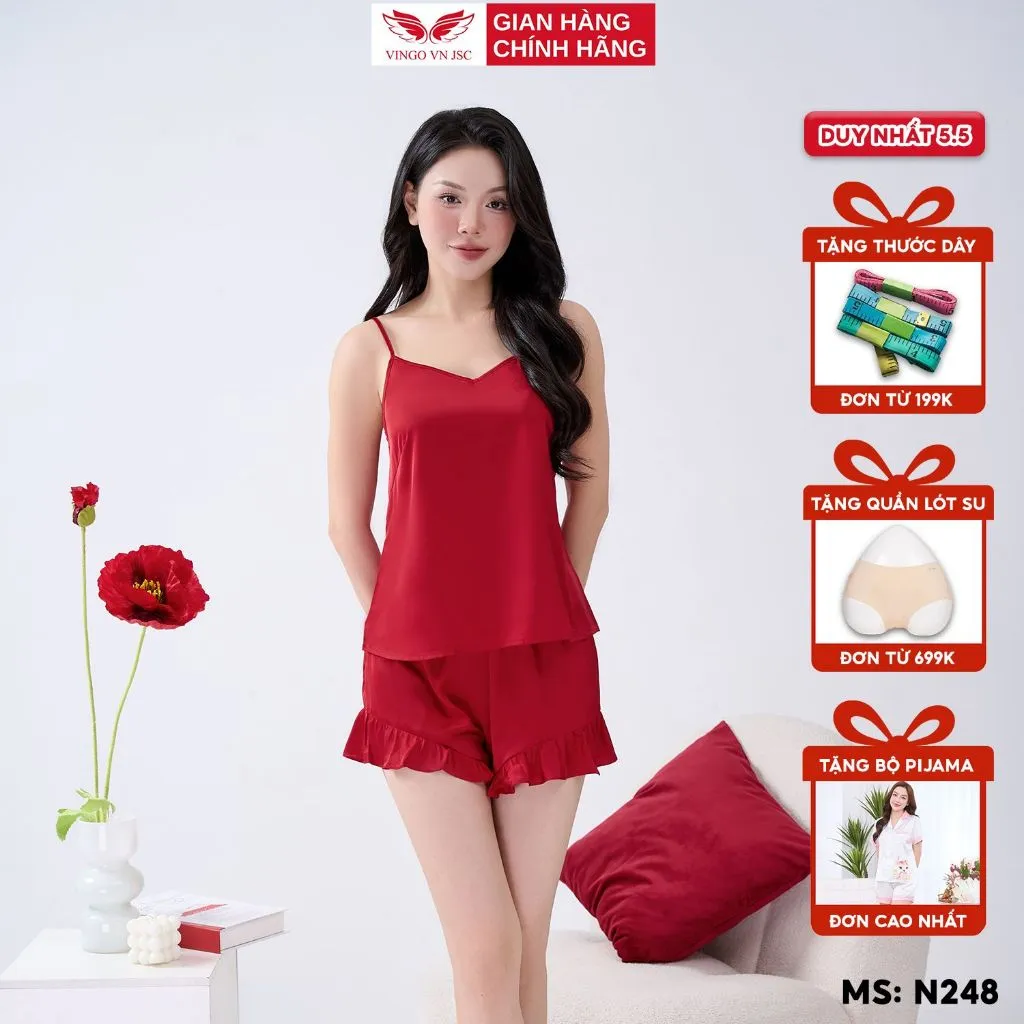 Ảnh Bộ ngủ 2 dây lụa mặc nhà VINGO mùa Hè N248 VNGO 1