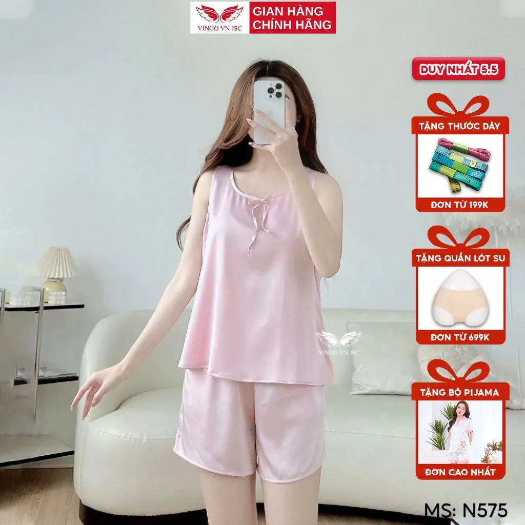 Ảnh Bộ ngủ 2 dây đồ mặc nhà lụa VINGO mặc mùa hè N575 VNGO 1