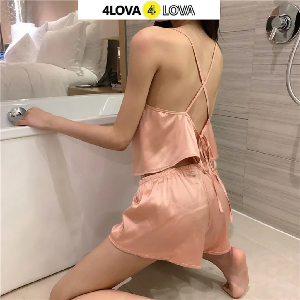 Ảnh Bộ Ngủ Lụa Mặc Nhà Áo 2 Dây Quần Short Nữ Satin Cao Cấp Mềm Mại Hàng Chính Hãng EVA125 2