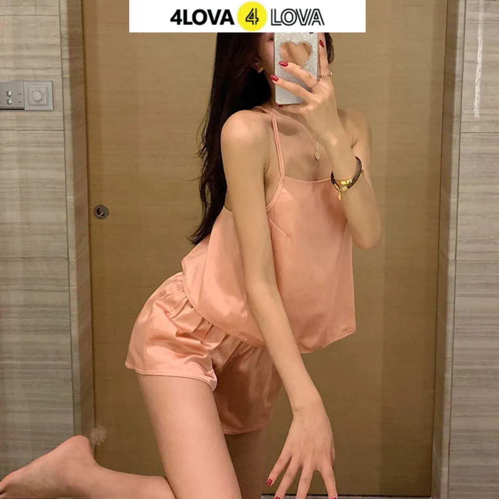 Ảnh Bộ Ngủ Lụa Mặc Nhà Áo 2 Dây Quần Short Nữ Satin Cao Cấp Mềm Mại Hàng Chính Hãng EVA125 3